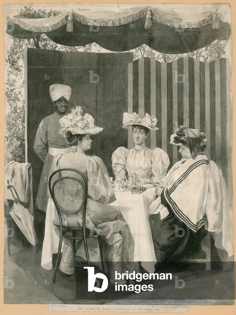 The Queen at home: breakfast in the open air (w/c on paper)