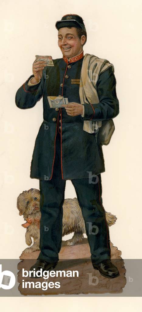 Postman and dog (chromolitho)