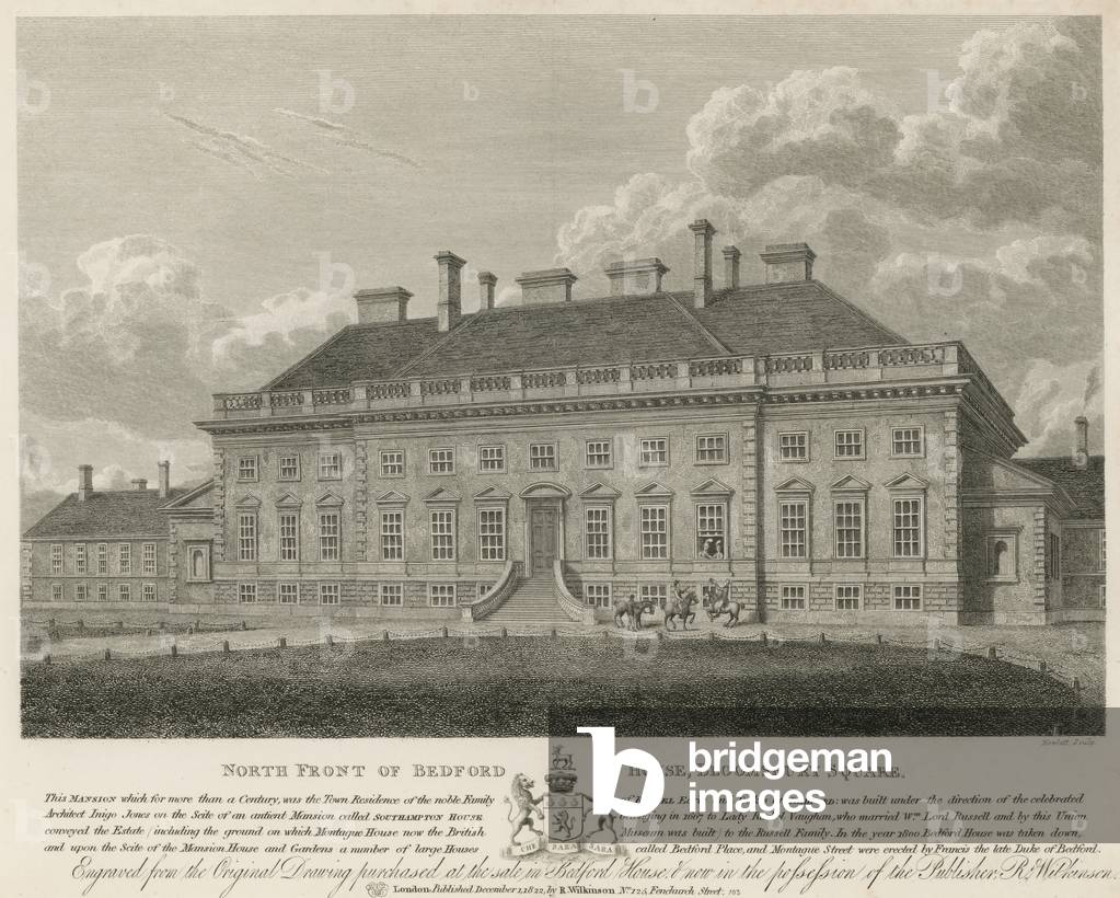 North front of Bedford House, Bloomsbury Square, London (engraving)