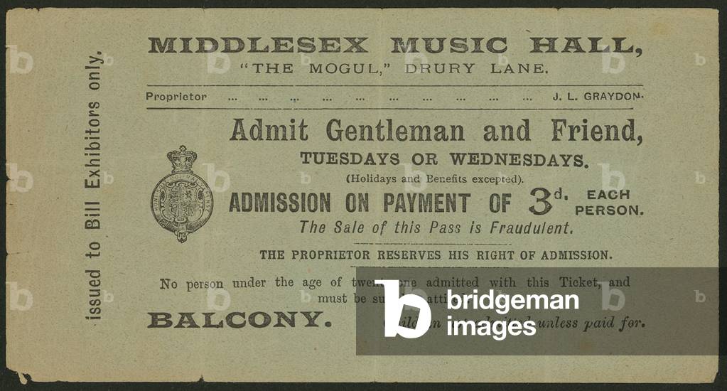 Ticket for the Middlesex Music Hall, The Mogul, Drury Lane, London (engraving)