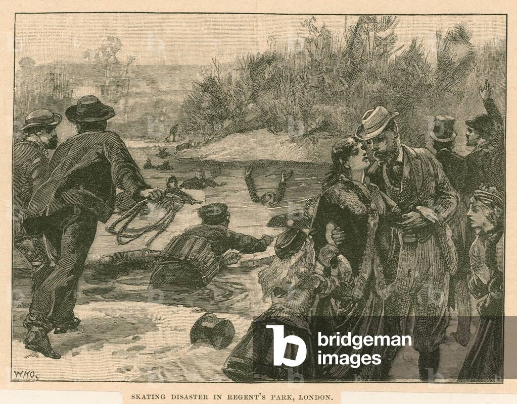 Skating disaster in Regent's Park, London, in 1867 (engraving)
