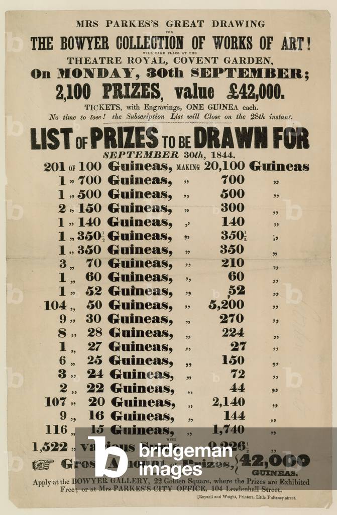 Lottery advertisement.  The Bowyer Collection of Works of Art (engraving)