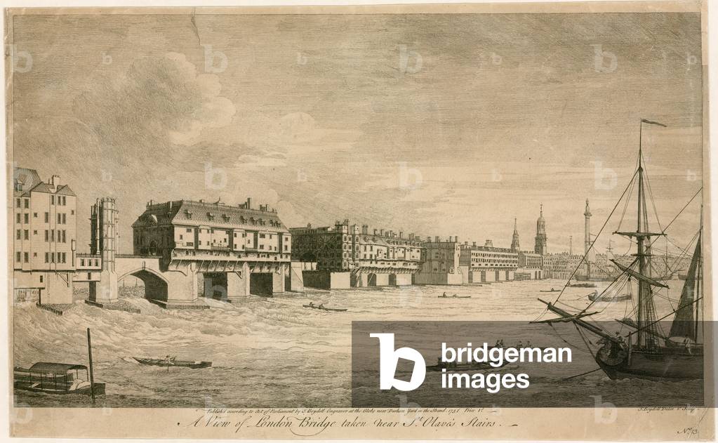 Old London Bridge, from near St Olave's Stairs (engraving)