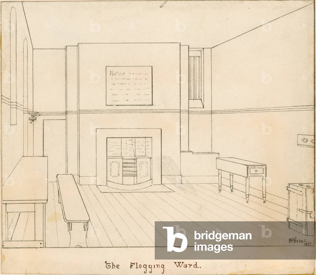 The Flogging Ward at Newgate prison (pencil on paper)