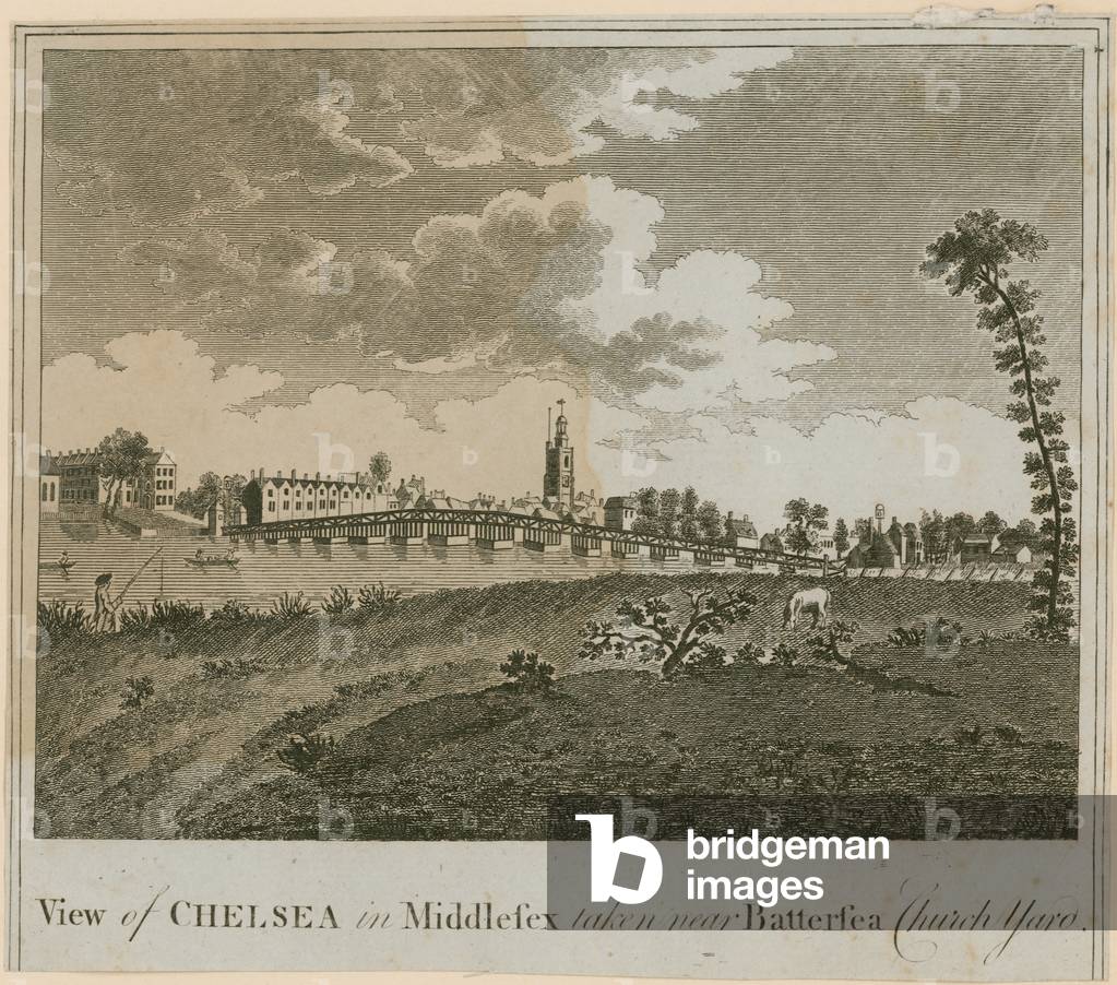 View of Chelsea in Middlesex taken near Battersea Church Yard (engraving)