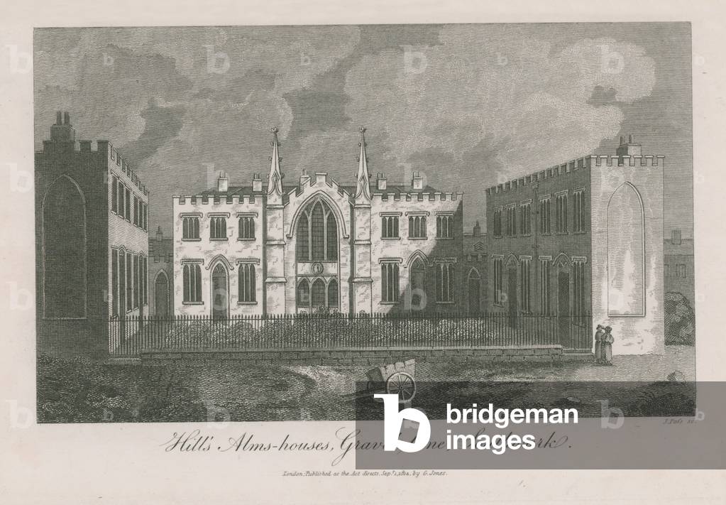 Hill's Alms Houses on Gravel Lane (engraving)