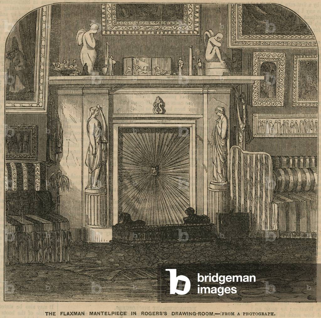 The Flaxman Mantelpiece in Rogers the Poet's drawing room, Rogers's House, St James's Place (engraving)