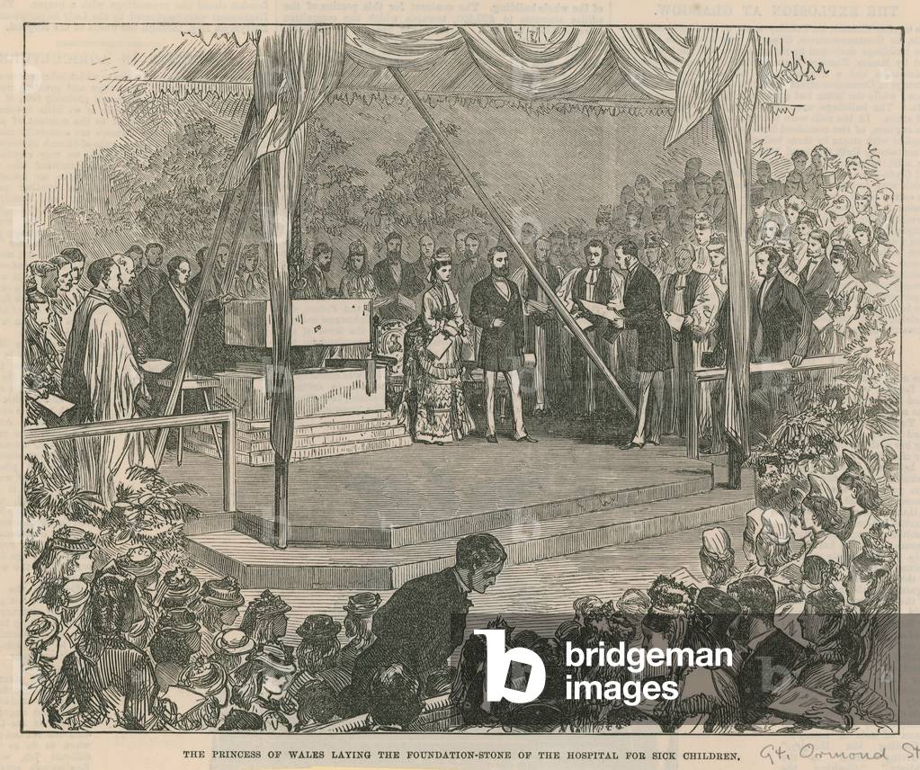 The Princess of Wales laying the foundation stone of the Hospital for Sick Children (engraving)