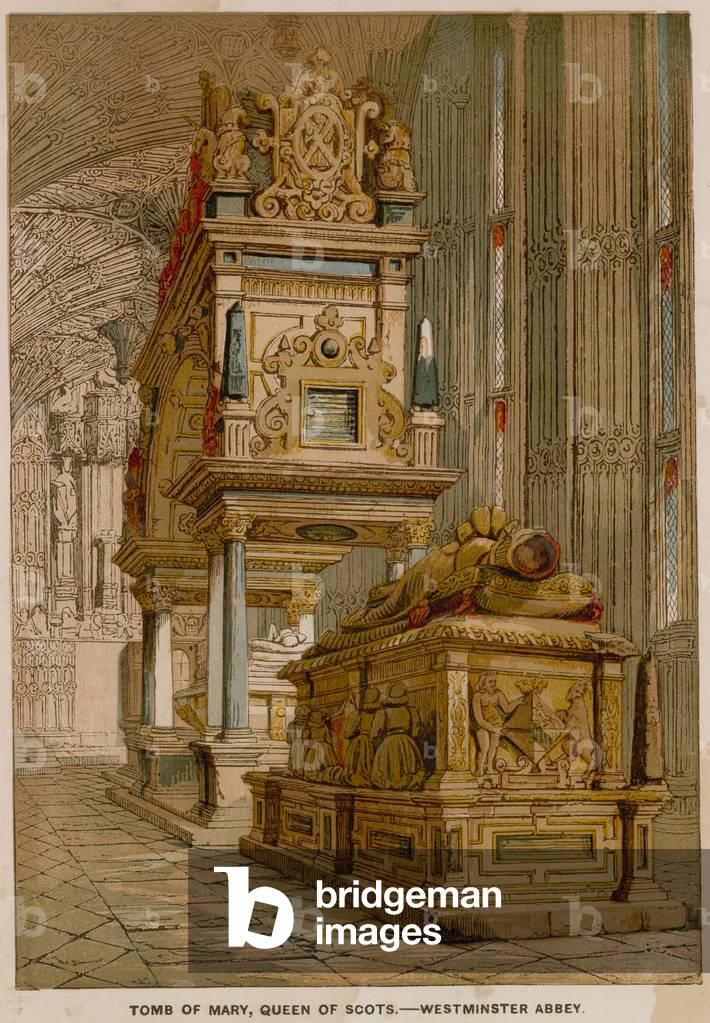 Tomb of Mary Queen of Scots, in Westminster Abbey (coloured engraving)