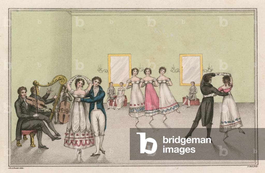 A group of waltzers (coloured engraving)