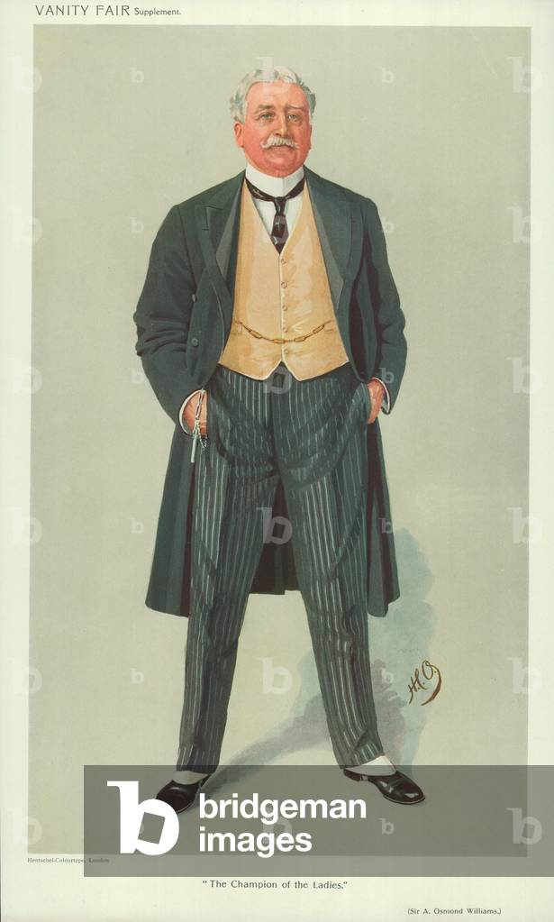 Sir A Osmond Williams, The Champion of the Ladies, 1 December 1909, Vanity Fair cartoon (colour litho)