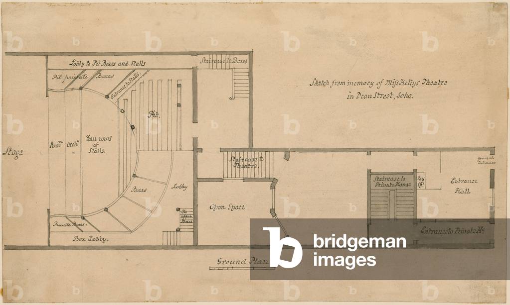 Ground plan of Miss Kelly's Theatre (Royalty Theatre), Dean Street, Soho, London (engraving)
