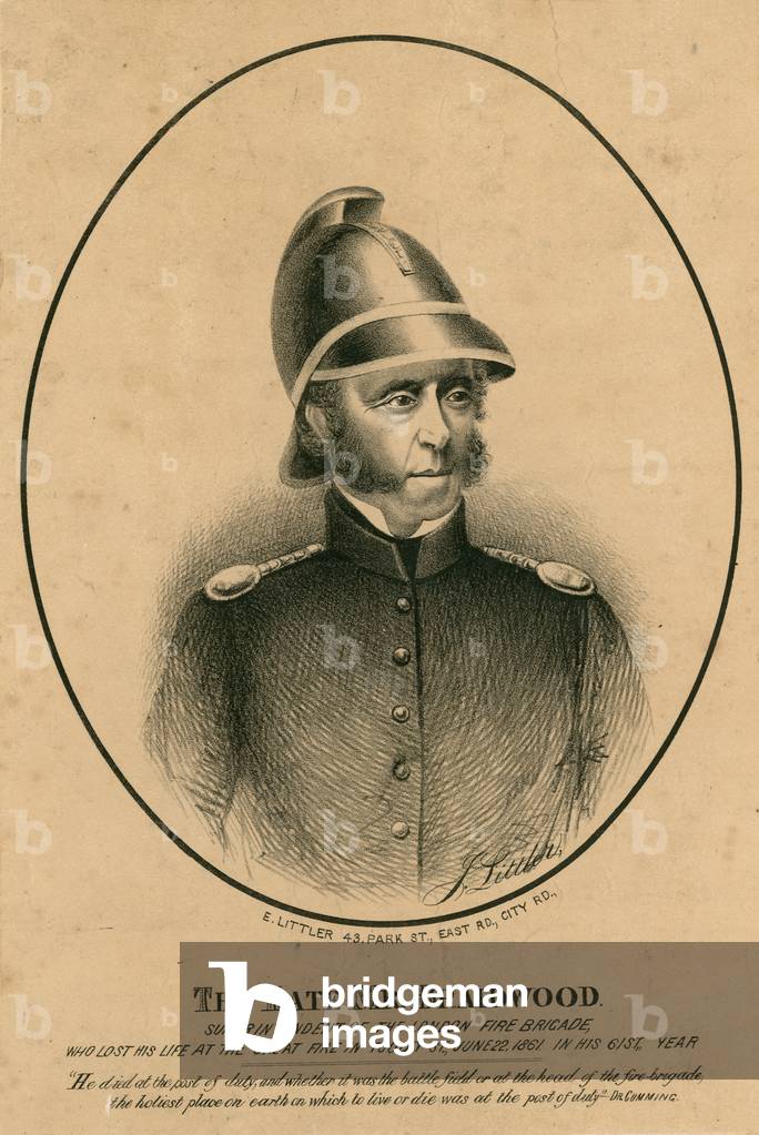 The late Mr Braidwood, Superintendent of the London Fire Brigade (engraving)