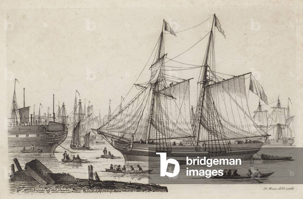 Vessels off the Tower (etching)