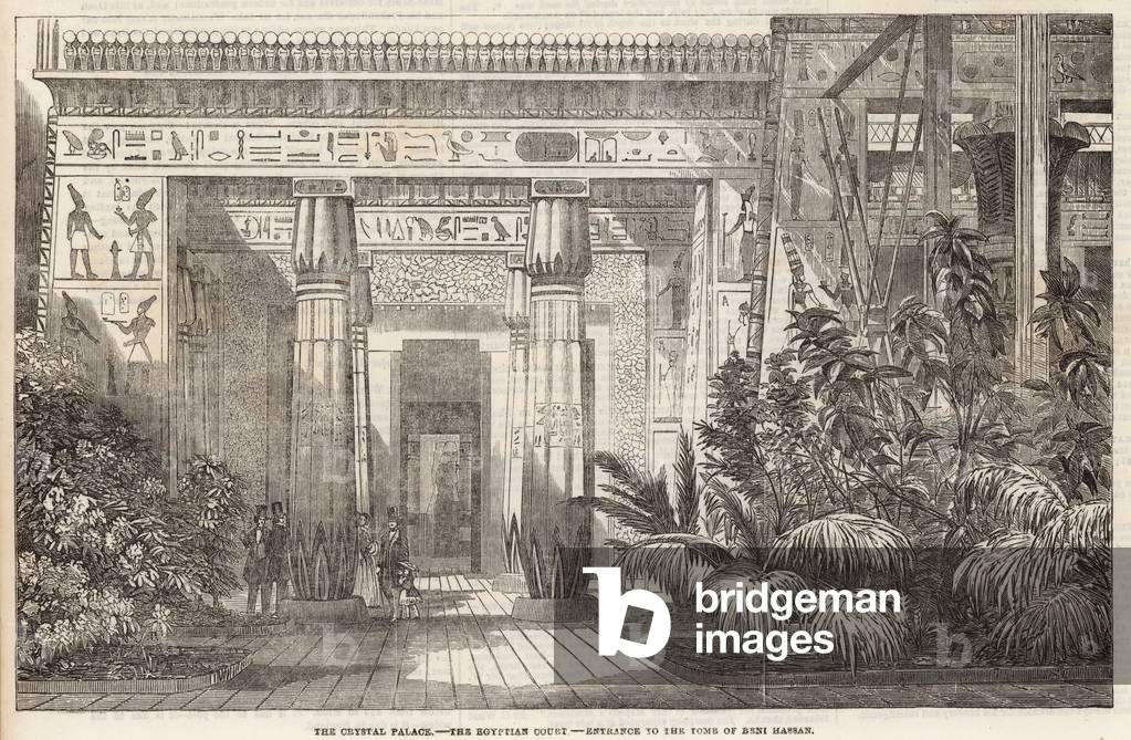 The Crystal Palace: The Egyptian Court, entrance to the Tomb of Beni Hassan (engraving)