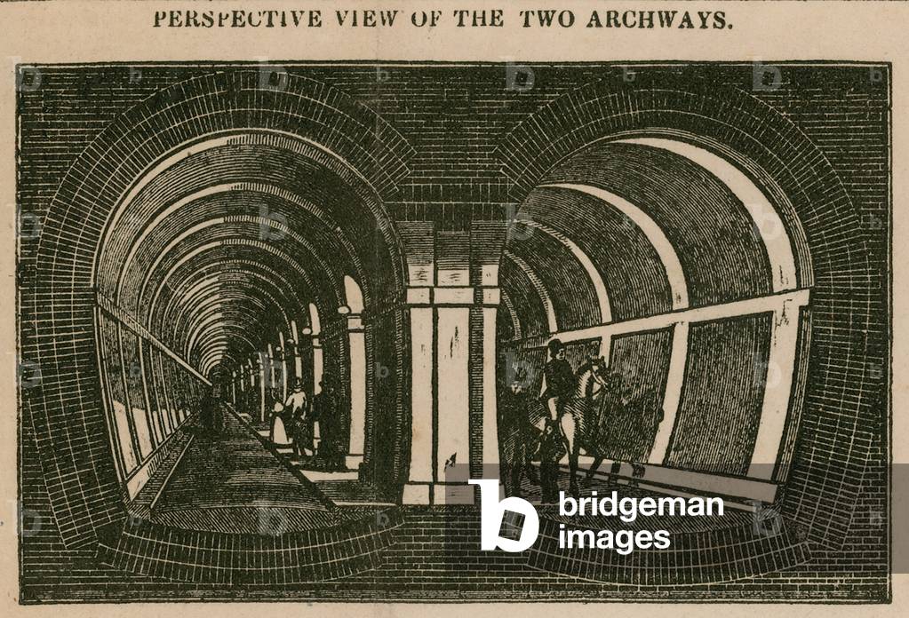 The Thames Tunnel: perspective view of the two arches (engraving)