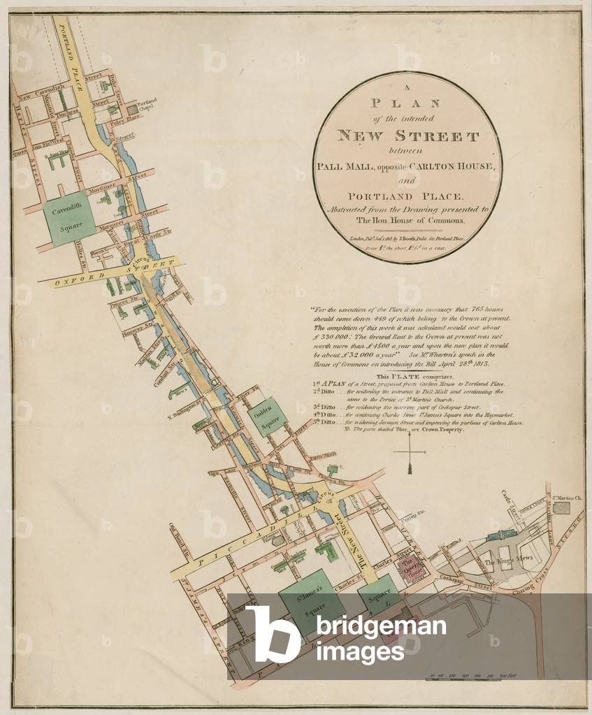 Plan of the intended new street (Regent Street) between Pall Mall and Portland Place (engraving)
