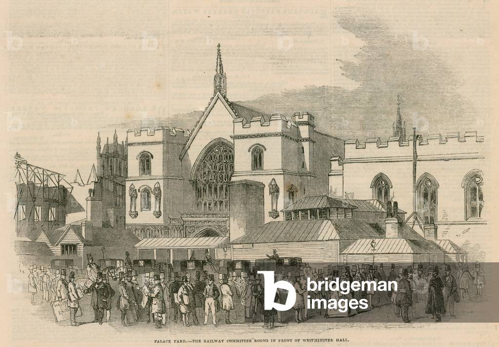 Palace Yard, the Railway Committee Rooms in front of Westminster Hall (engraving)
