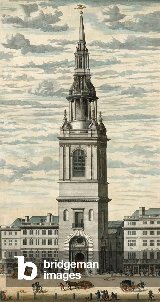 Prospect of Bow Church and Steeple in Cheapside, London (coloured engraving)
