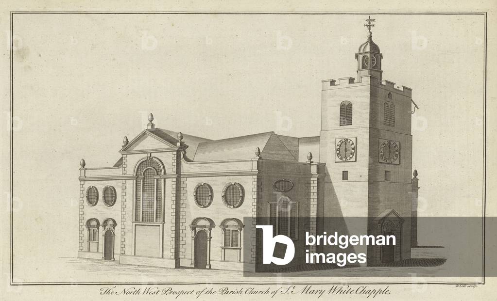 The North West Prospect of the Parish Church of St Mary Whitechapel, London (engraving)
