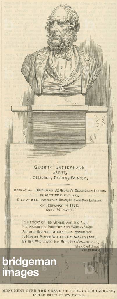 Monument over the grave of artist George Cruikshank (engraving)