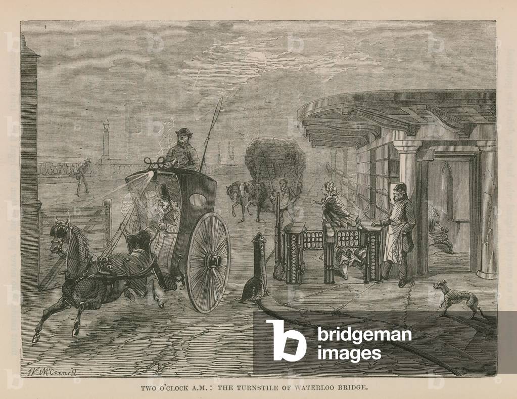 The turnstile of Waterloo Bridge (engraving)