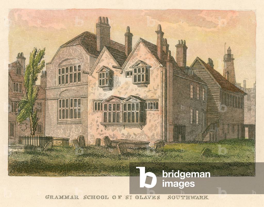Queen Elizabeth's Free Grammar School, St Saviour's, Southwark (coloured engraving)