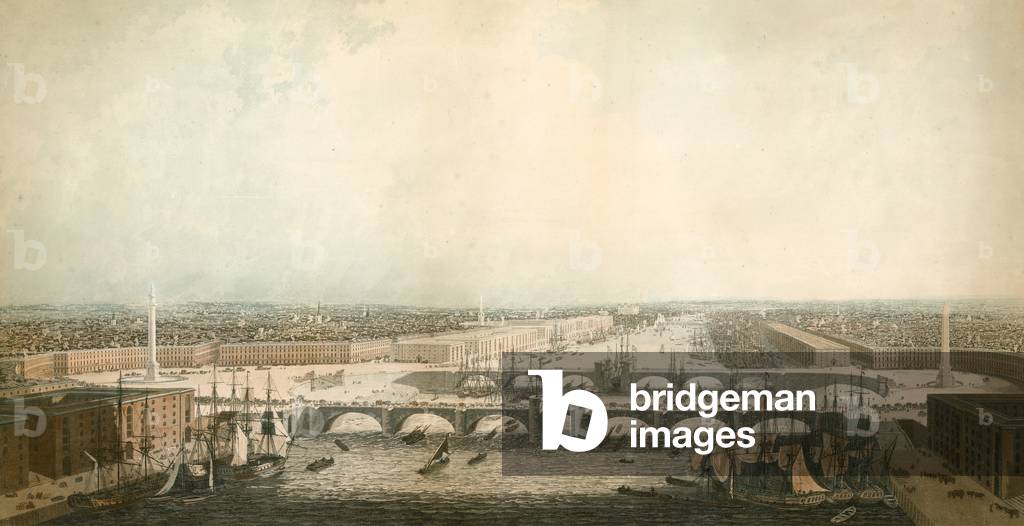 View of London, with the improvements of its Port (coloured engraving)