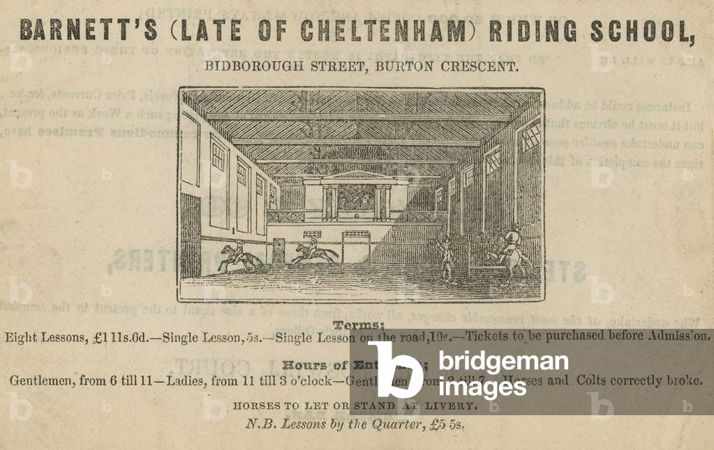 Advertisement for Barnett's Riding School (engraving)