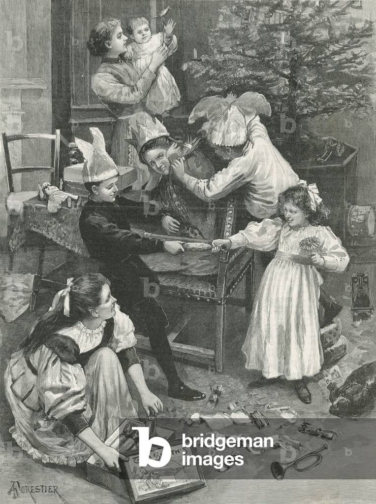 A group of children playing at Christmas (engraving)