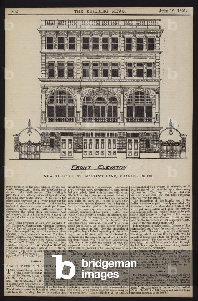 New Theatre, St Martins Lane, Charing Cross, London (engraving)