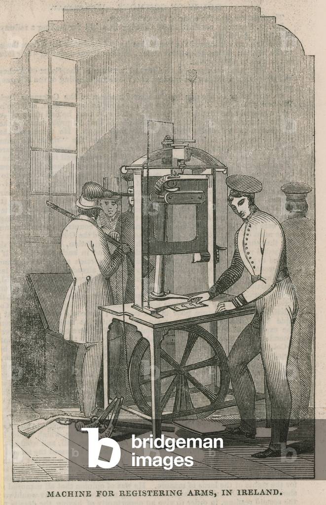 Machine for the registering of arms in Ireland (engraving)