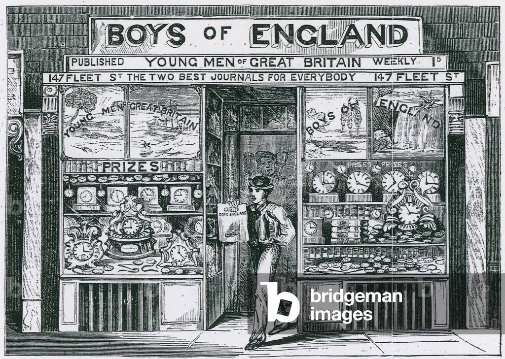 Offices of Edwin J Brett, publisher of Boys of England (engraving)