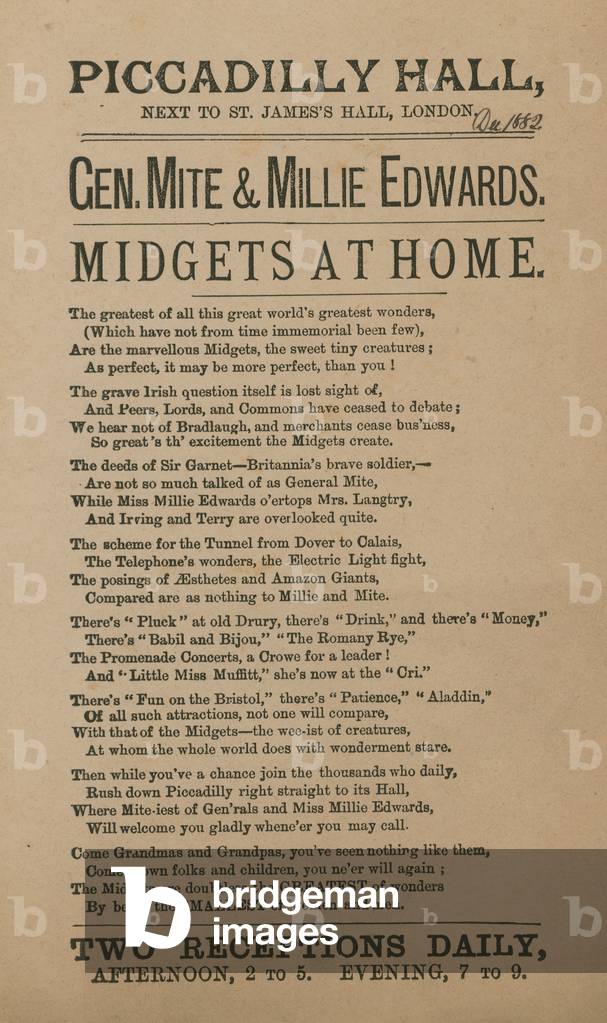 Advertisement for General Mite and Millie Edwards (engraving)