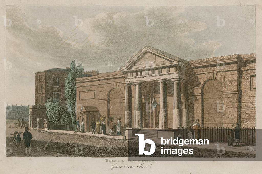 Russell Institution, Great Coram Street, London (coloured engraving)