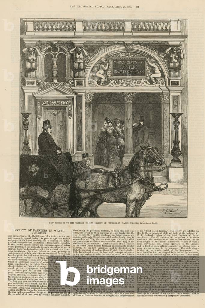New entrance to the gallery of the Society of Painters in water colours (engraving)