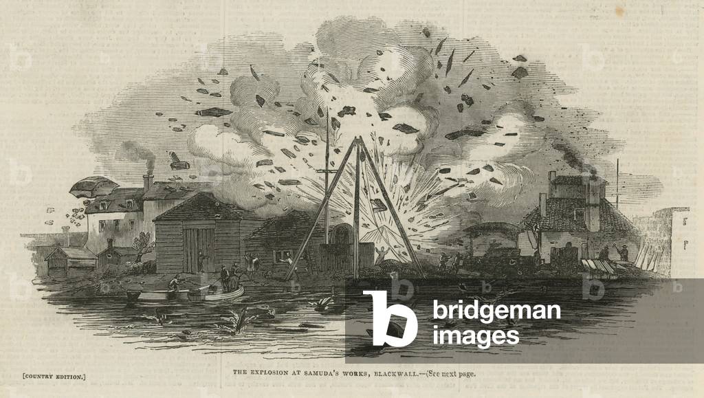 The explosion at Samuda's works (engraving)