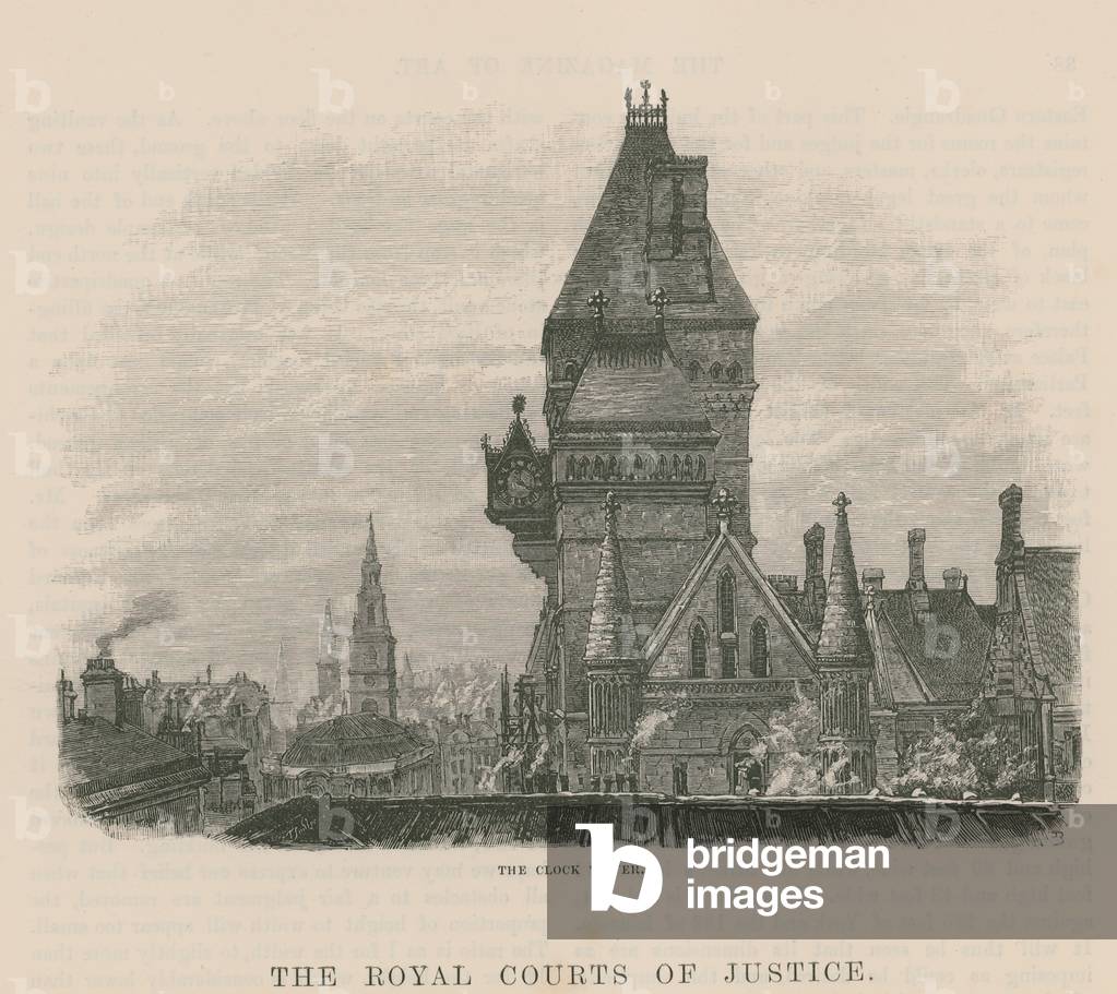 The Royal Courts of Justice: The Clock Tower (engraving)