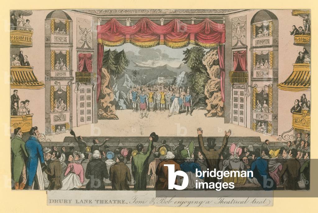 Drury Lane Theatre: Tom and Bob enjoying a theatrical treat (coloured engraving)