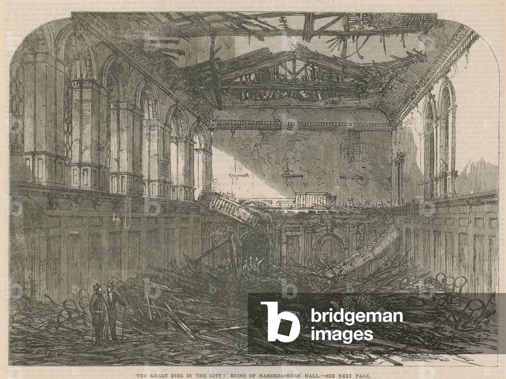 The great fire of the City: ruins of Haberdashers' Hall (engraving)