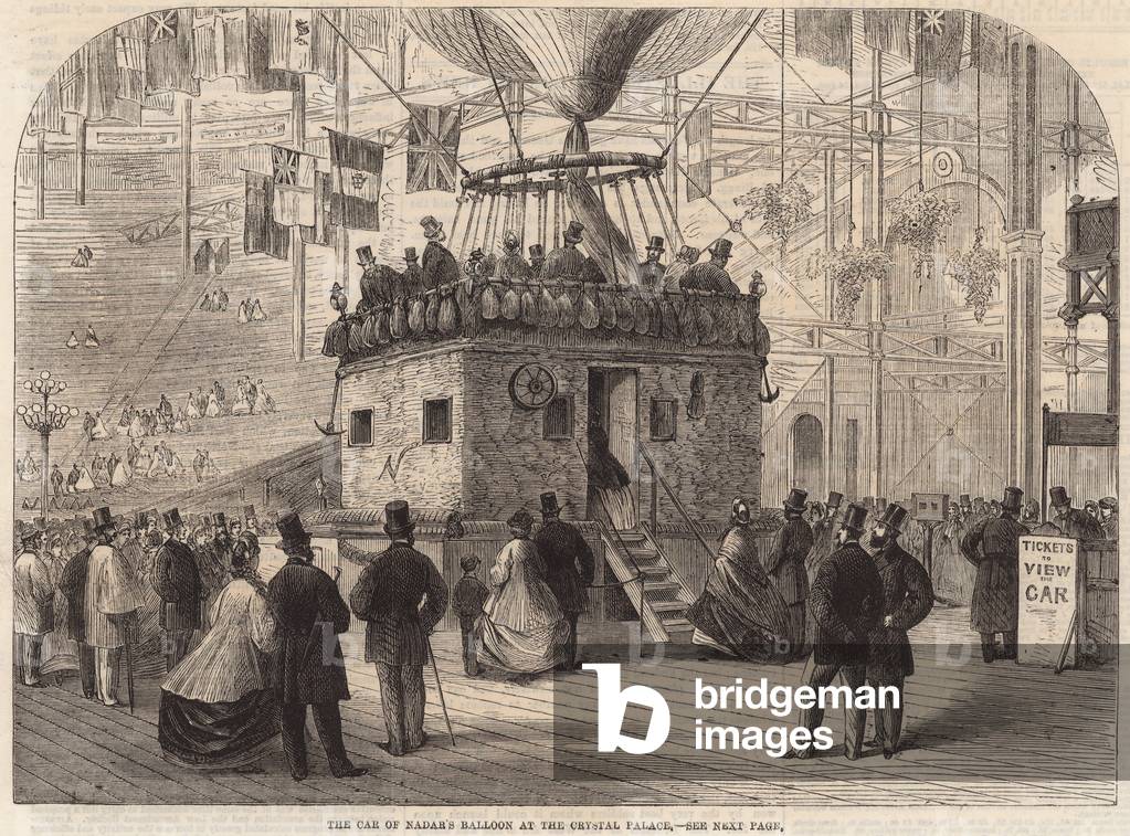 The car of Nadar's balloon at the Crystal Palace (engraving)