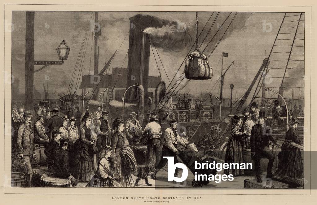 To Scotland by Sea - a sketch at Irongate Wharf (engraving)