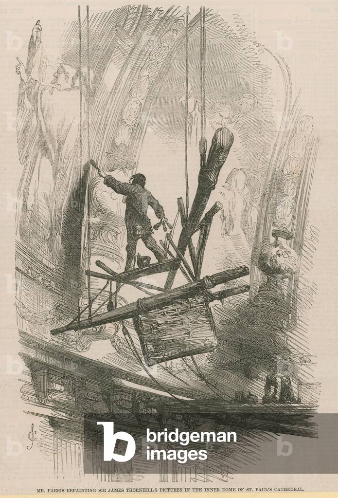 Edmund Thomas Parris repainting the inner dome (engraving)