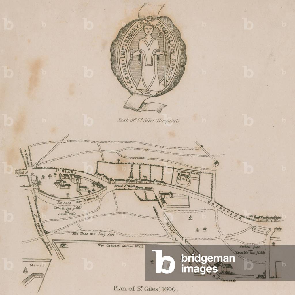 Plan of St Giles in the Fields, London, in 1600 (engraving)