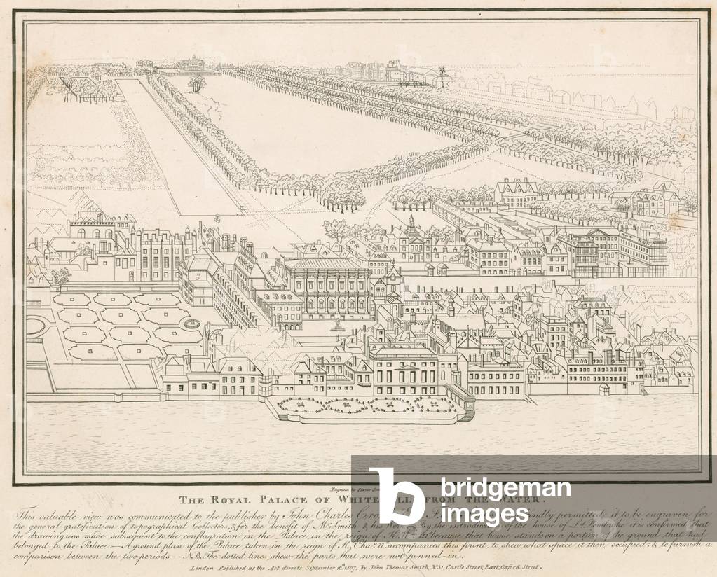 The Royal Palace of Whitehall, from the water (engraving)