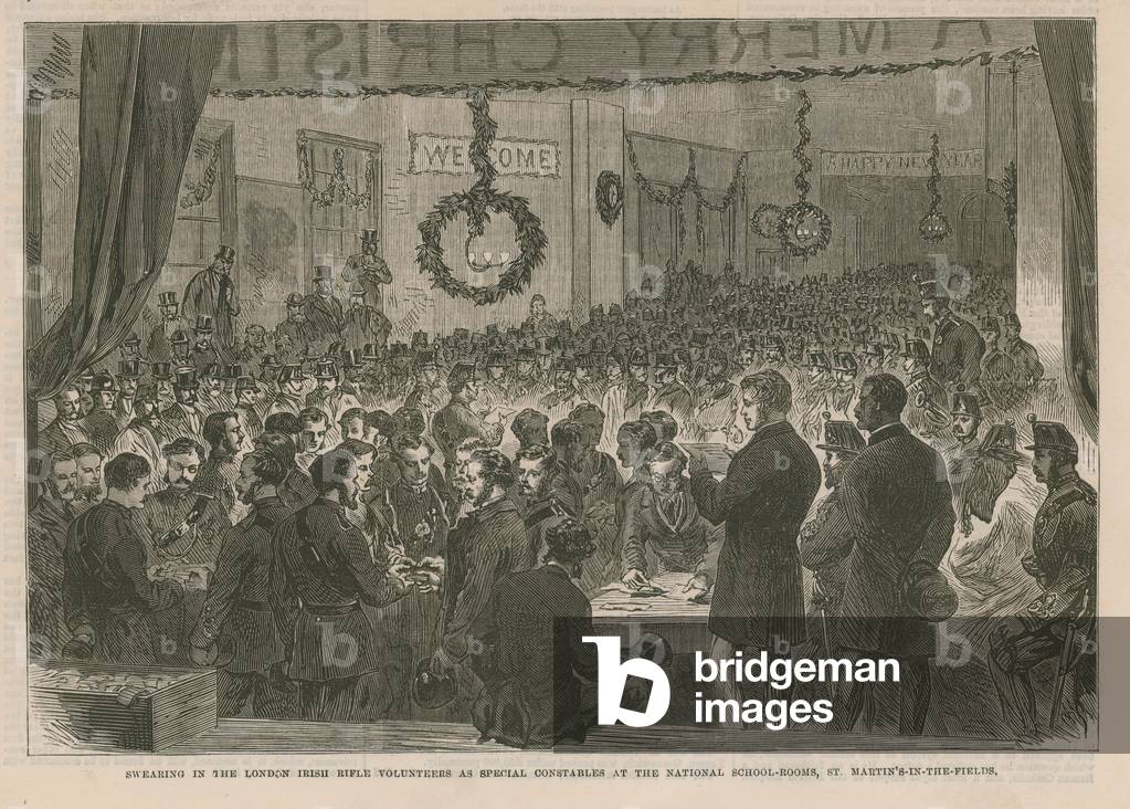 Swearing in the London Irish Rifle volunteers as special constables (engraving)