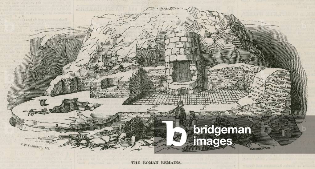 Roman Villa discovered in Lower Thames Street, London: The Roman remains (engraving)