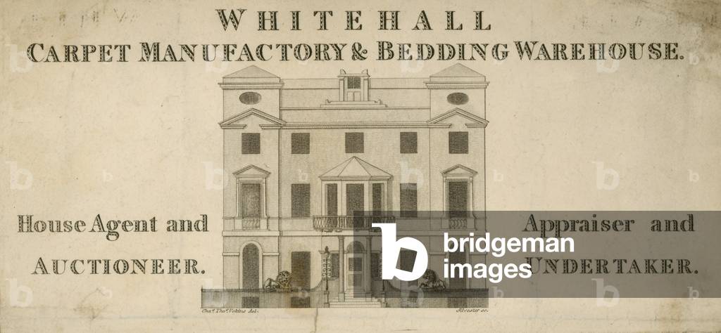 Advertisement for Whitehall Carpet Manufactory and Bedding Warehouse (engraving)