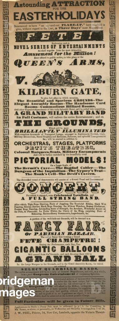 Advert for a Fete to take place at the Queen's Arms, Kilburn Gate, London (engraving)