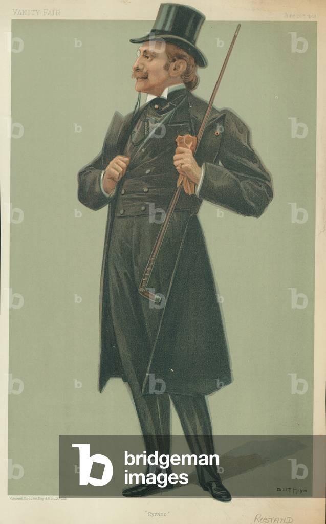 M Edmond Rostand, Cyrano, 20 June 1901, Vanity Fair cartoon (colour litho)